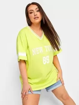 Image of Yours V Neck Varsity Tee Lime, Green, Size 14, Women