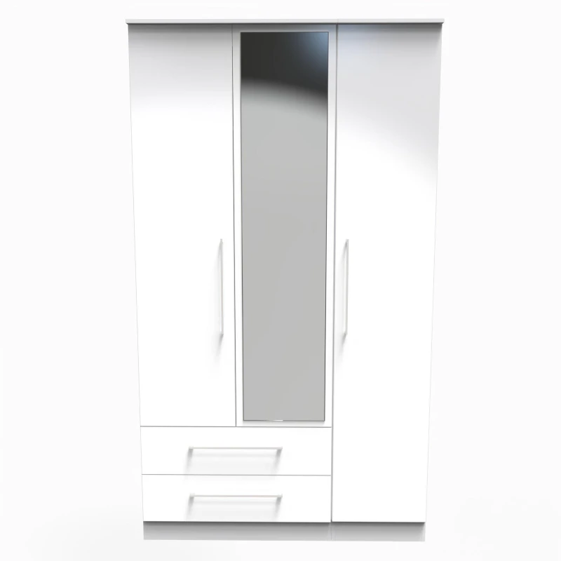 Image of Chester Triple Mirror Wardrobe With 2 Drawers In White (Ready Assembled)