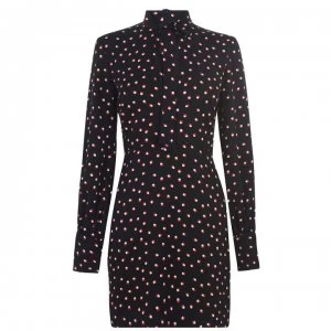 Image of Bardot Tie Neck Mini Dress - Red Blk Spot