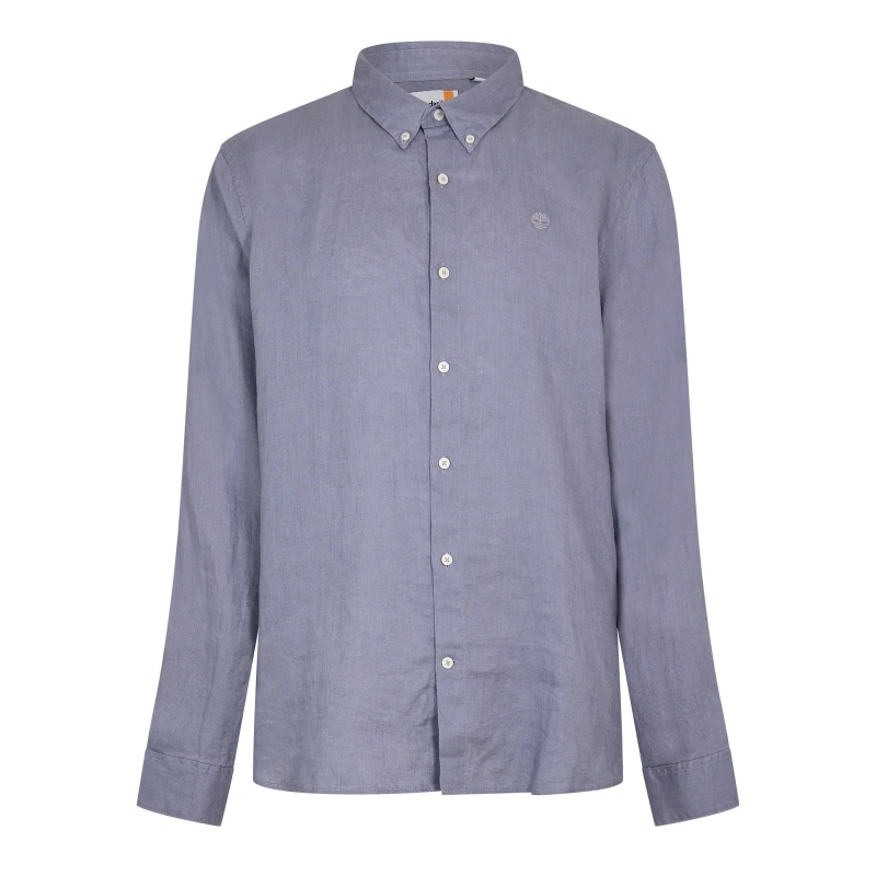 Image of Timberland Mens Mill Brook Linen Leaf Green Long-Sleeve Plain Shirt Quicksilver Yd male S