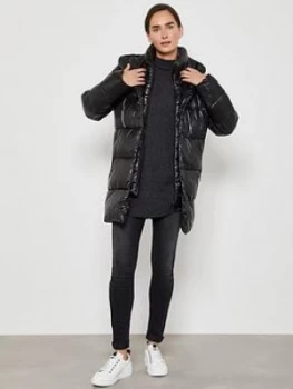 Image of Mint Velvet Wet Look Double Breasted Padded Coat - Black