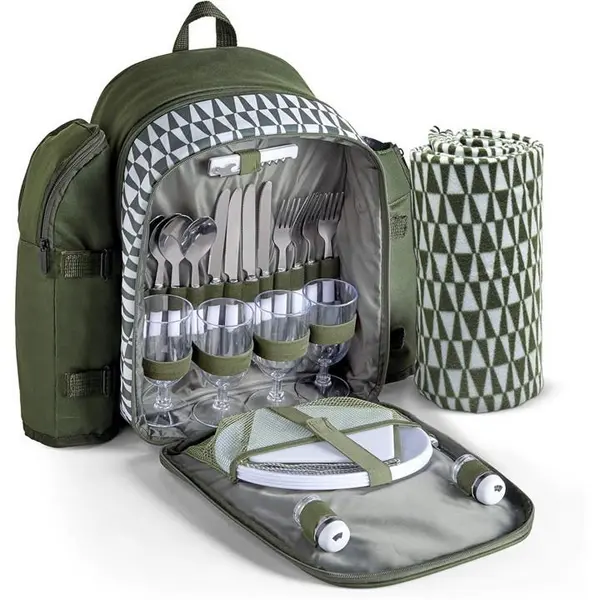 Image of VonShef VonHaus 4 Person Picnic Backpack - Green One Size