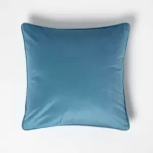 Image of Homescapes - Teal Filled Velvet Cushion with Piped Edge 46 x 46cm - Turquoise