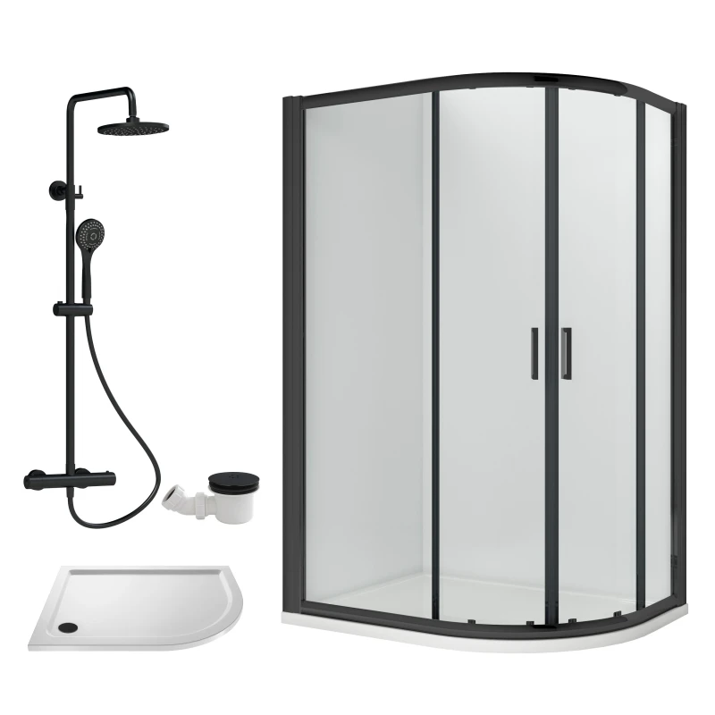 Image of Balterley Offset Right Quadrant Tray Round Shower Waste White Black 1000x 800mm White Unisex