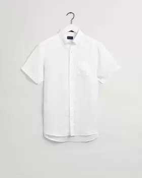 Image of GANT Men Regular Fit Linen Short Sleeve Shirt (L) White