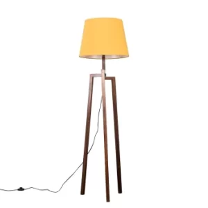 Image of Augustus Dark Wood Tripod Floor Lamp with XL Mustard Aspen Shade