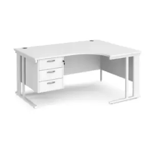 Image of Office Desk Right Hand Corner Desk 1600mm With Pedestal White Top With White Frame 1200mm Depth Maestro 25 MCM16ERP3WHWH