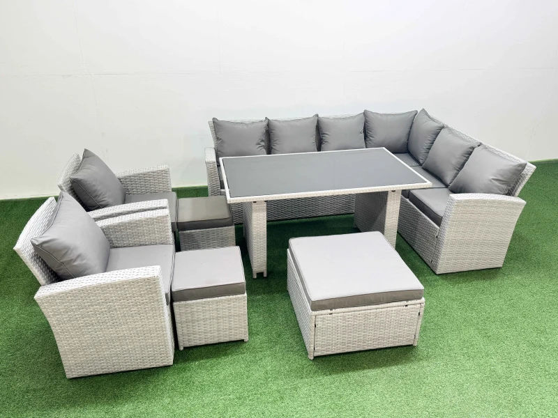 Image of Fimous Outdoor Garden Furniture Sets 11 Seater Wicker Rattan Light Grey Light Grey Unisex