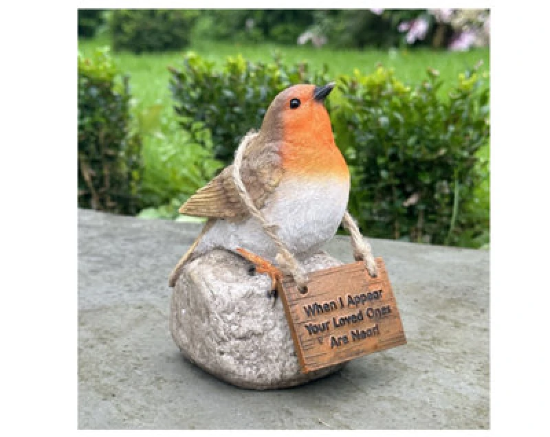 Image of Animal Crackers Remembrance Robin With 'when I Appear Your Loved Ones Are Near' Sign Memorial Or Grave Ornament