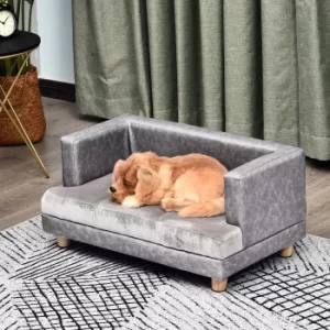 Image of PawHut PU Leather Elevated Pet Dogs Sofa Bed Grey