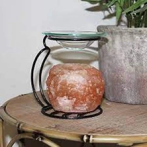 Image of Hestia Global Artisan Rock Salt Oil Burner on Metal Stand