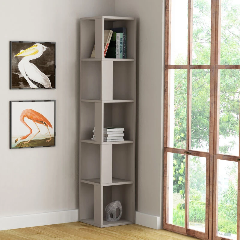 Image of DECORTIE Decortie - Piano Modern Corner Bookcase Display Unit Mocha Grey Tall 158.9cm - Mocha Grey M.KT.02.12531.8