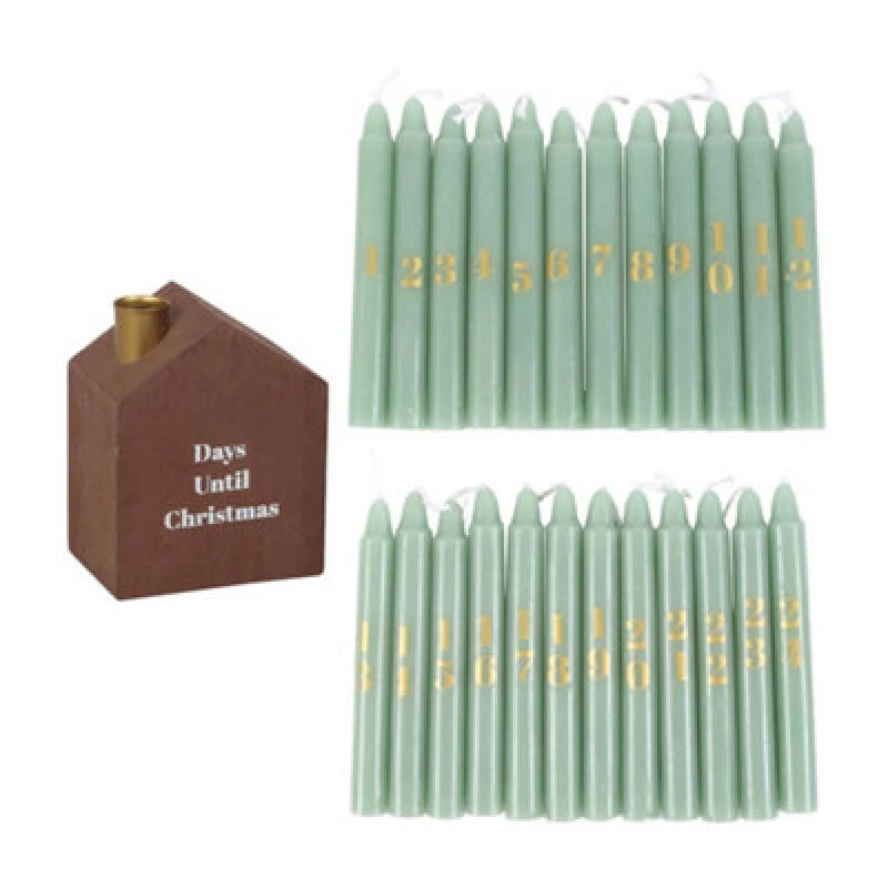 Image of Something Different Something Different Advent Mini Candle & Holder (Pack of 24) in Light Green Light Green One Size Unisex 5063806402589