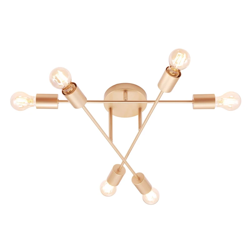 Image of Happy Homewares Industrial Designer Styled Ceiling Light with Straight Metal Arms in Gold Gold Unisex