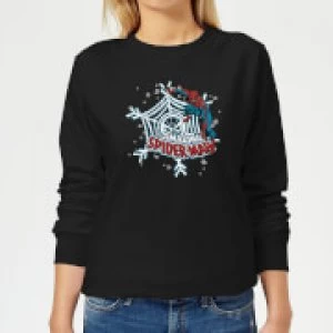 Image of Marvel The Amazing Spider-Man Snowflake Web Womens Christmas Sweatshirt - Black