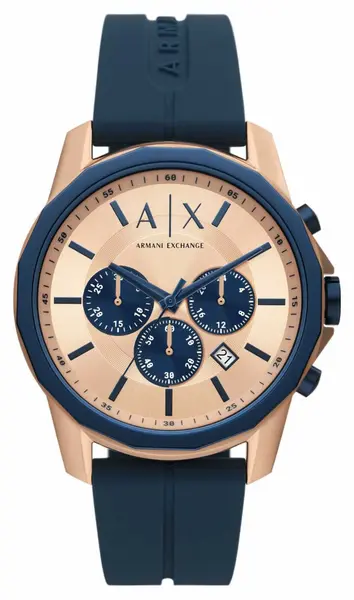 Image of Armani Exchange AX1730 Rose Gold Dial Blue Silicone Strap Watch