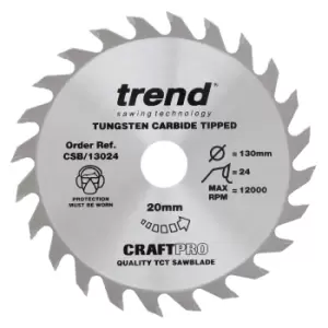 Image of Trend CRAFTPRO Wood Cutting Saw Blade 130mm 24T 20mm