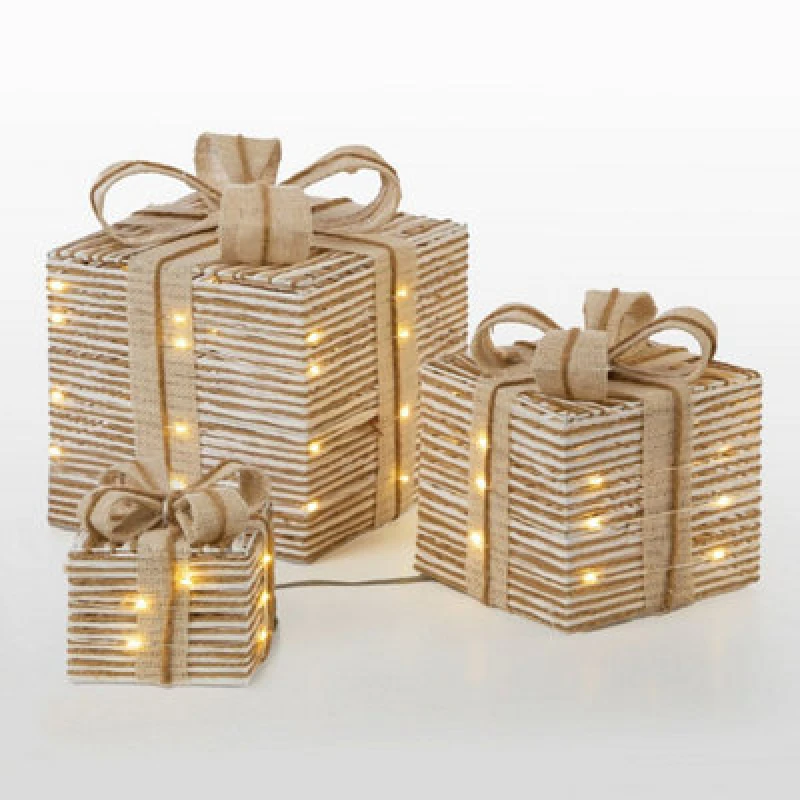 Image of The Christmas Workshop Light-Up White & Beige Gift Boxes