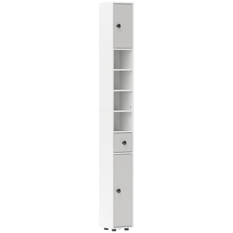 Image of kleankin Slim Bathroom Cabinet, Toilet Roll Storage w/ Shelves, Light Grey 834-625V80LG