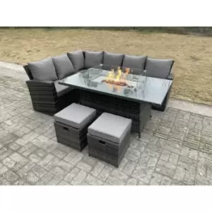 Image of Fimous 6 Seater Outdoor Dark Grey Rattan Lounge Complete Sofa Set Left Side with Gas Fire Pit Table and 2 Stools
