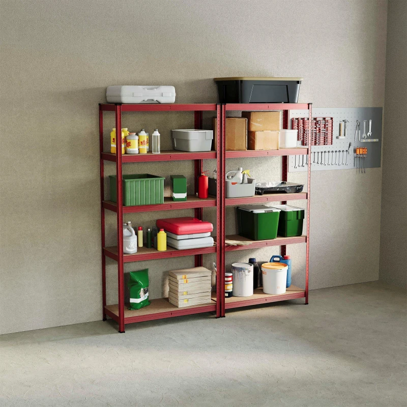 Image of Lassic 5 Tier Heavy Duty Large Garage Shelves - 2 Bay Red unisex 5 Tier