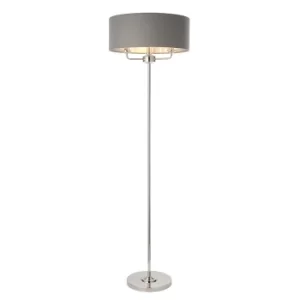 Image of Highclere Floor Lamp Bright Nickel Plate, Charcoal Fabric Shade