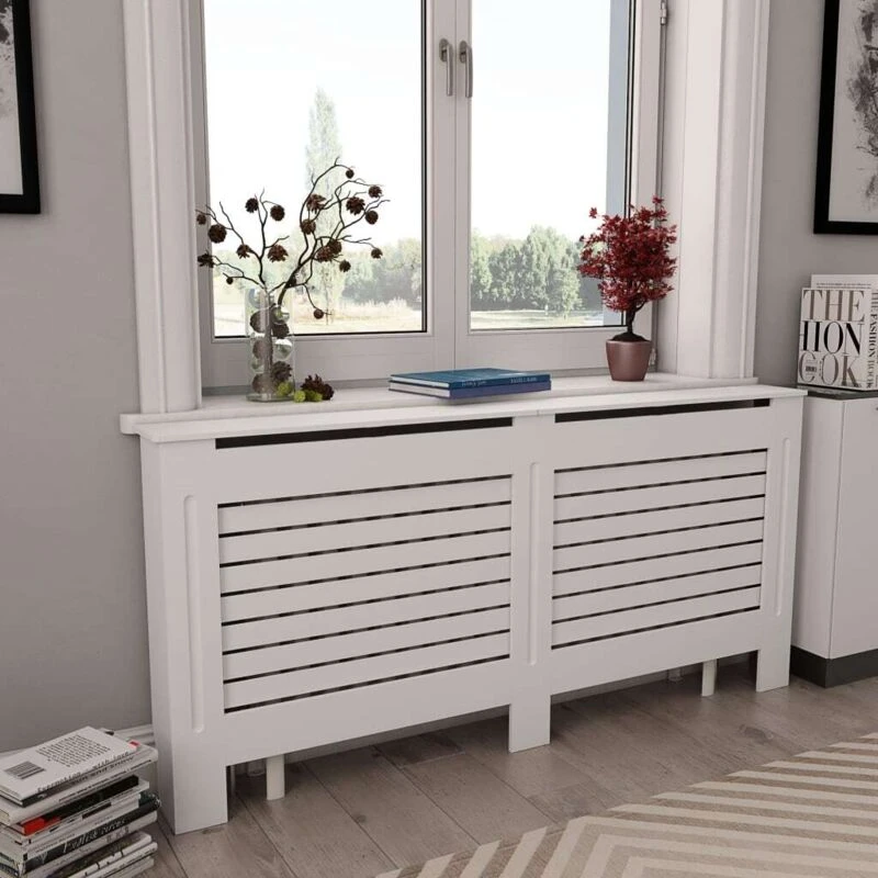 Image of vidaXL 2x Radiator Covers White MDF Living Room Bedroom Heater Cabinet Shelf