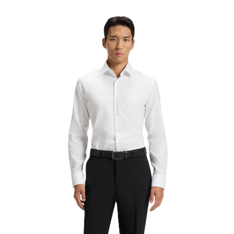 Image of Boss Mens P Hank S Kent Long Sleeve Oxford Shirt White male 15 inch