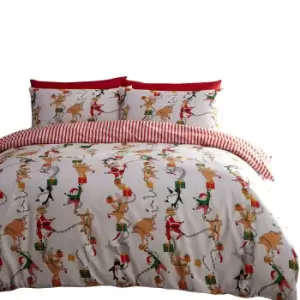 Image of Furn Santas Workshop Christmas Duvet Cover Set (200cm x 200cm) (White/Red)