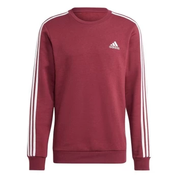 Image of adidas Mens Crew 3-Stripes Pullover Sweatshirt - Victory Crimson