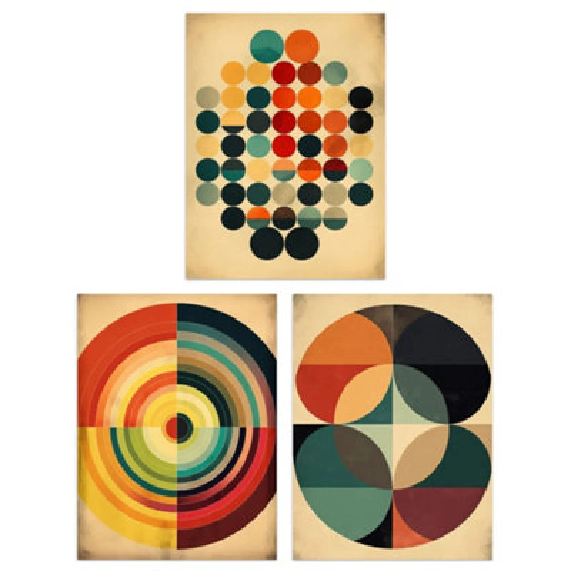 Image of Artery8 Wall Art Print Set Of 3 Bauhaus Mid Century Modern Abstract Geometric Concentric Circles Aesthetic Living Room