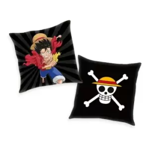Image of One Piece Pillow Skull & Monkey D. Luffy 40 x 40 cm