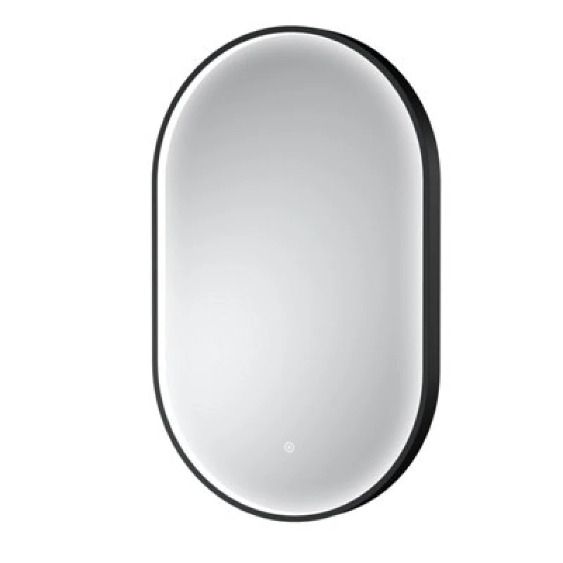 Image of Hudson Reed Columba Wall Hung LED Touch Sensor Mirror, Contemporary Oval Bathroom Mirror In Black Finish, 800X500mm