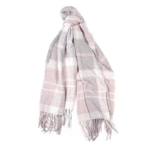 Image of Barbour Tartan Boucle Scarf Soft Pink/Grey