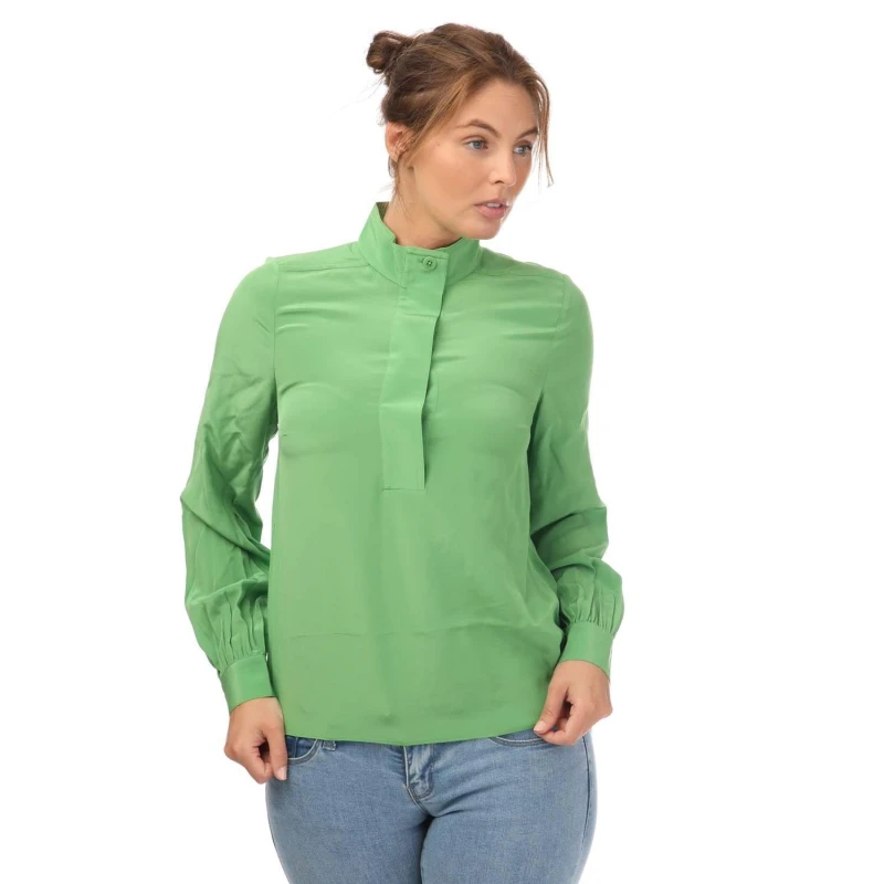 Image of Ted Baker Marylou Silk Shirt With Stand Collar - Green Green 8