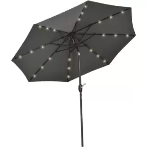 Image of Garden Parasol Outdoor Tilt Sun Umbrella LED Light Hand Crank Grey - Outsunny