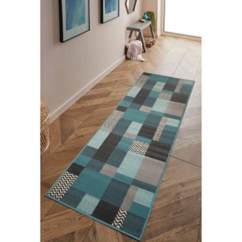 Image of Homemaker Genesis Blocks Runner Rug Teal 60X200 ND74306