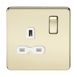 Image of KnightsBridge 1G DP 13A 230V Screwless Polished Brass UK 3 Pin Switched Electrical Wall Socket - White Insert