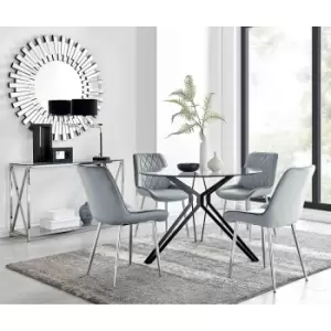 Image of Furniture Box Cascina Dining Table and 4 Grey Pesaro Silver Leg Chairs