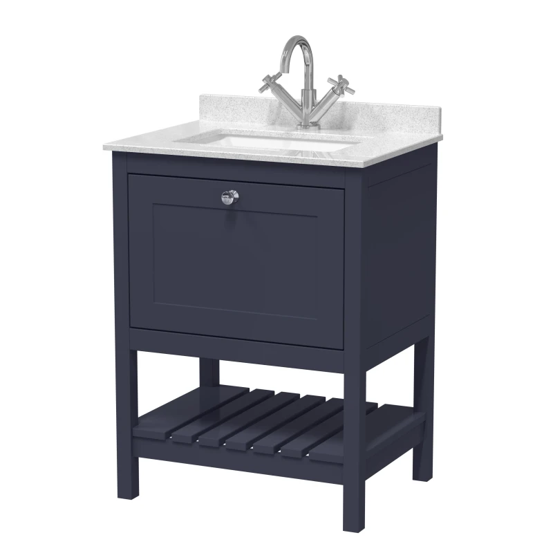 Image of Balterley Free Standing 1 Drawer Vanity 1 Tap Hole Marble Worktop Basin Blue 600mm Blue