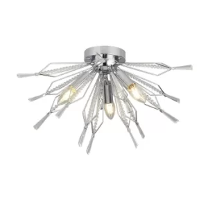 Image of Starburst 3 Light Chrome Semi Flush, Clear Glass Bead Detail