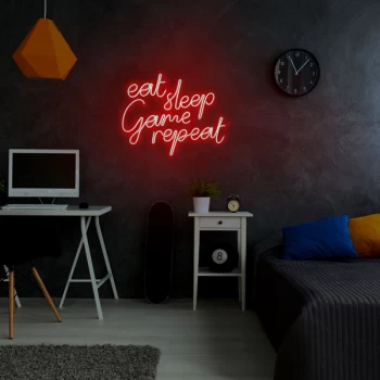 Image of eat sleep game repeat - red red Wall Lamp