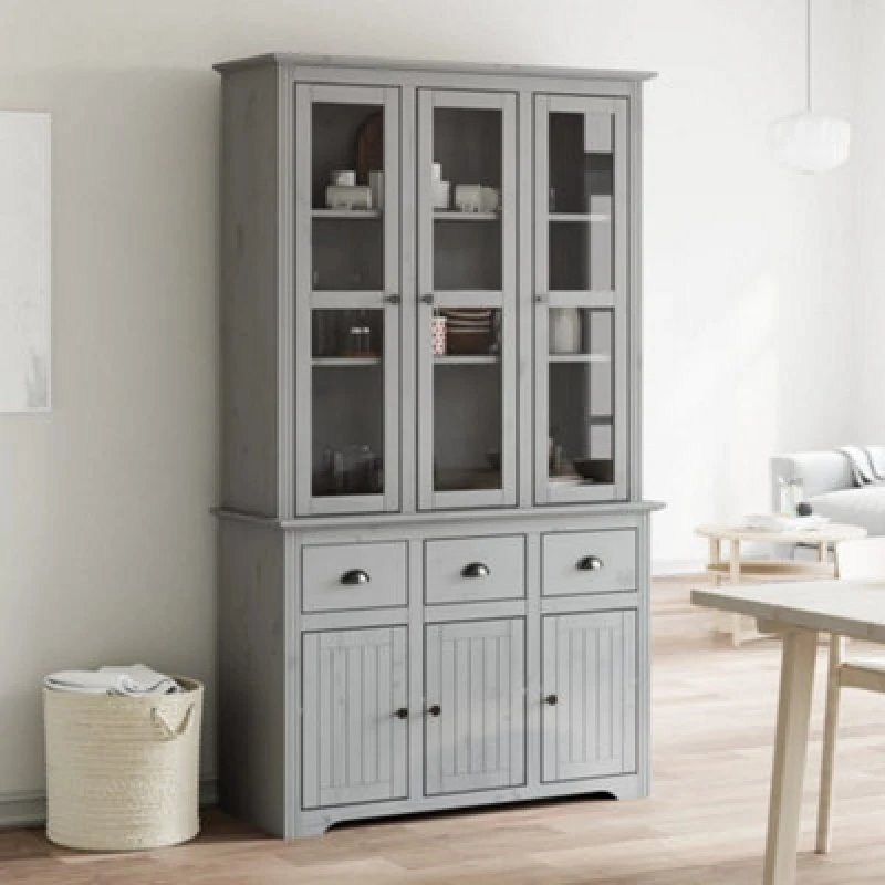 Image of vidaXL Highborad "bodo" Grey 115.5x43x200.5cm Solid Wood Pine, Grey 3206453