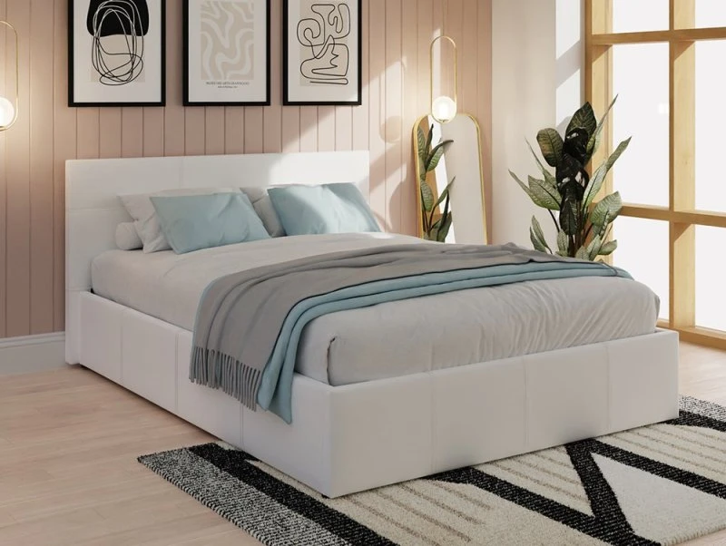 Image of GFW Ecuador 5ft King Size White Faux Leather Side Lift Ottoman Bed Frame