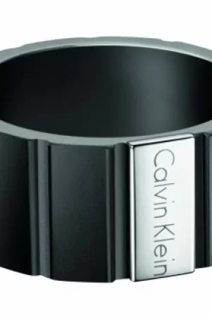 Image of Mens Calvin Klein Black Ion-plated Steel Size R/S Plate Ring Size S KJ5SBR280109