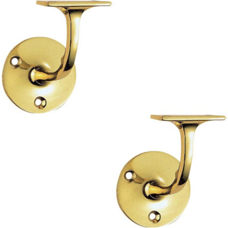 Image of Loops 2x Lightweight Handrail Bannister Bracket 72mm Projection Polished Brass Metallics unisex