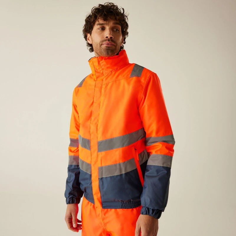 Image of Regatta Waterproof Hi-Vis Bomber Jacket Orange/Navy male M
