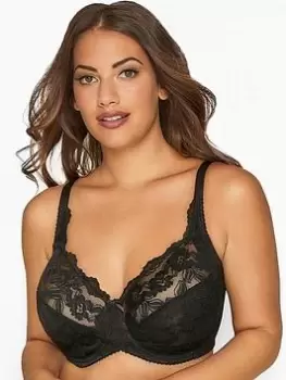 Image of Yours Clothing Black Stretch Lace Underwire Bra, Black, Size 38D, Women