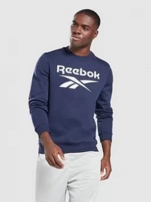Image of Reebok Fleece Big Logo Crew, Navy Size M Men