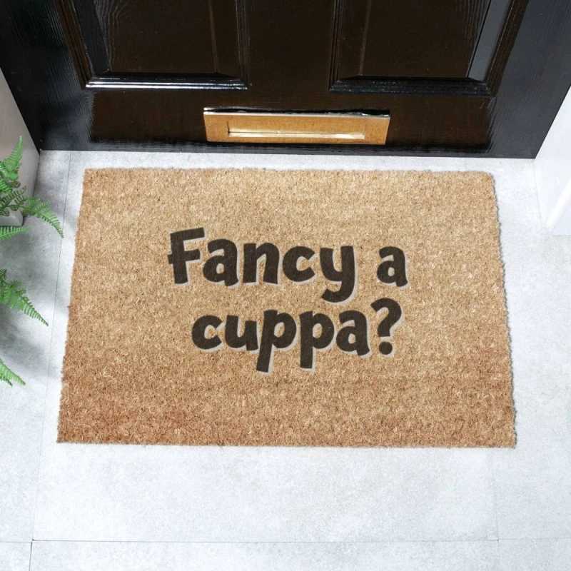 Image of Artsy Mats Fancy A Cuppa Doormat (60 x 40cm) in Brown Size: 40cm x 60cm Brown Unisex 40cm x 60 cm